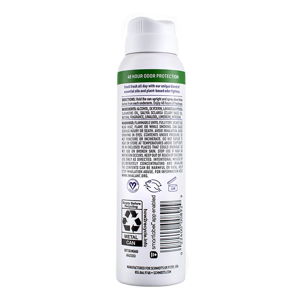 Schmidts Natural Deodorant Spray for Women and Men, Lavender And Sage with 48H Odor Protection, 3.2 Oz