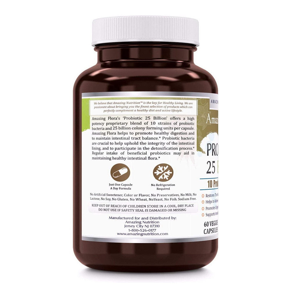 Amazing Flora Probiotic 25 Billion with 10 Best Probiotics Capsules - 120 Ea