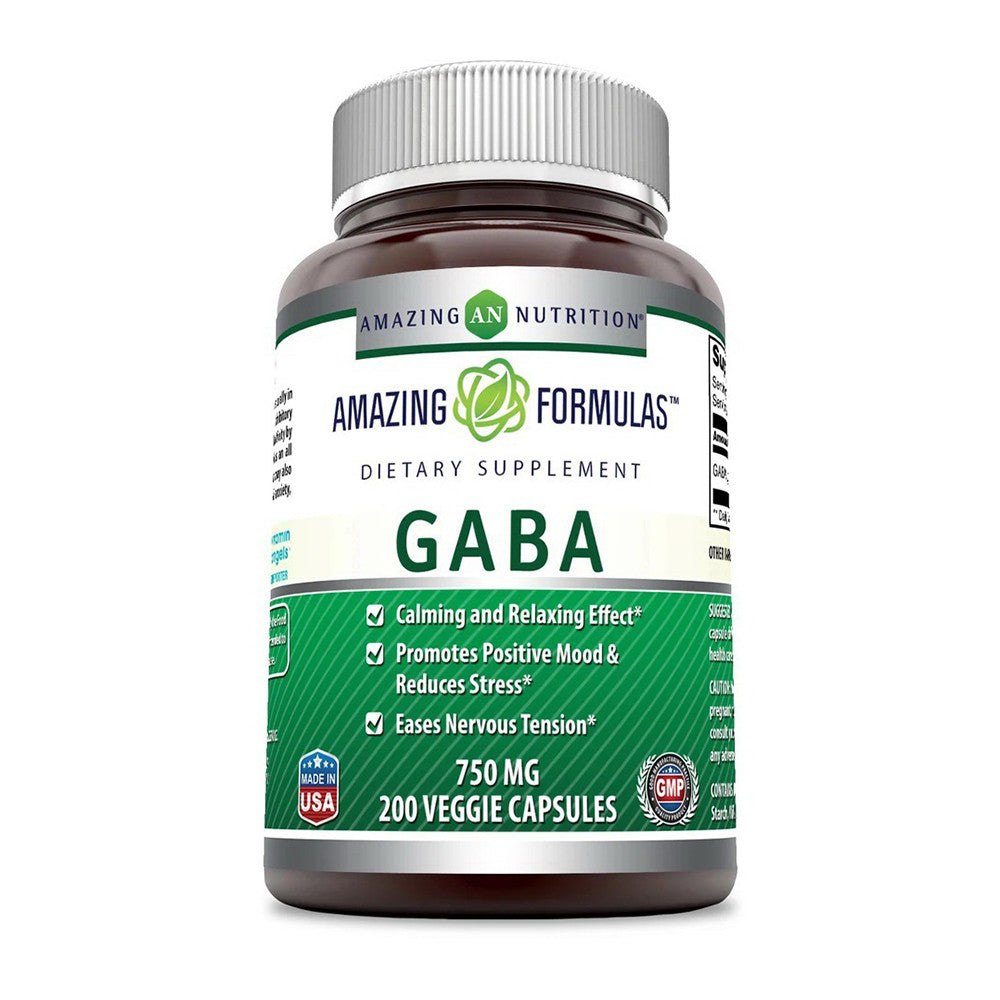 Amazing Formulas Gaba Dietary Supplement 750 Mg Veggie Capsules, 200 Ea