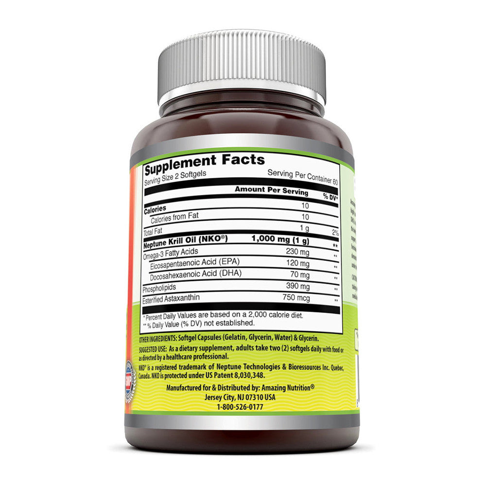 Amazing Omega Krill Oil with Omega 3s EPA DHA 1000mg per Serving, 120 Ct