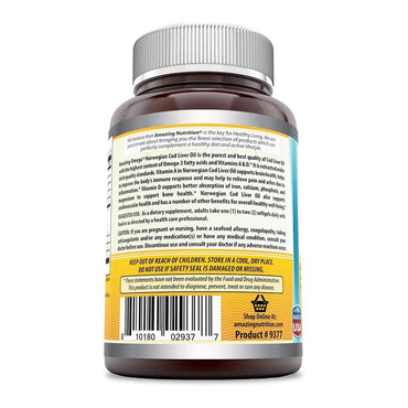 Amazing Omega Norwegian Cod Liver Oil 1250mg Softgels (Orange), 120 Ea