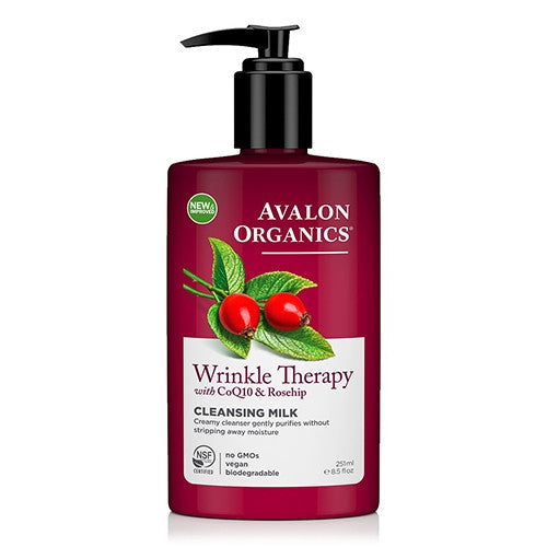 Avalon Organics Wrinkle Therapy Cleansing Milk with CoQ10 and Rosehip, 8.5 oz
