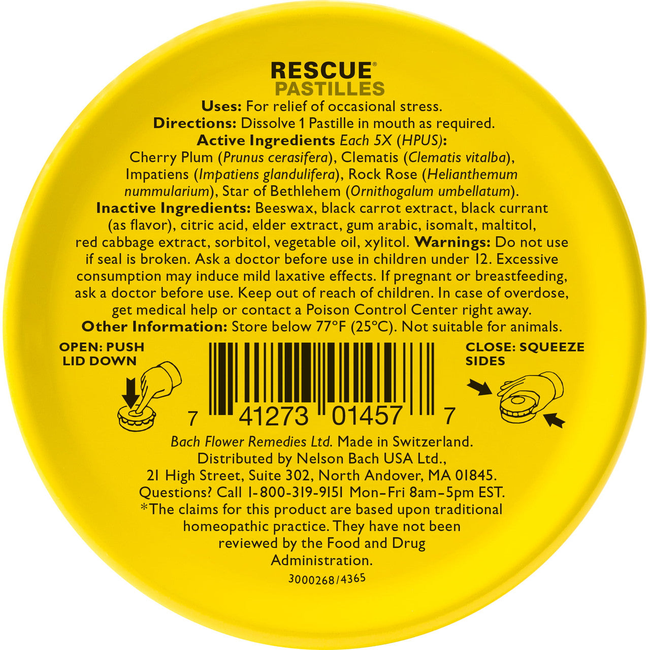 Bach Original Flower Essences Rescue Remedy Stress Relief Pastilles, Black Currant, 1.7 Oz