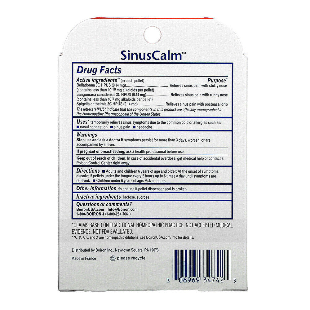 Boiron Homeopathic Medicine SinusCalm for Sinus Pain Tablet, 60 Ea