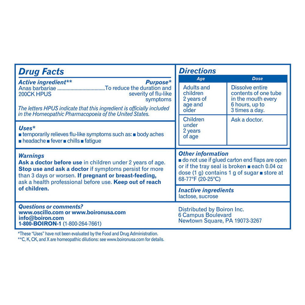 Boiron Oscillococcinum Flu-like Symptoms Homeopathic Medicine, 6 Doses, 0.04 oz Ea