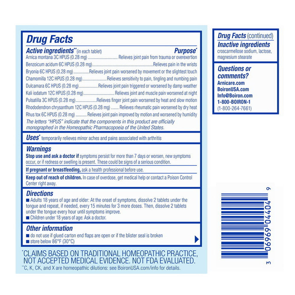 Boiron Arnicare Homeopathic Arthritis Pain Relief Tablets, 60 Ea