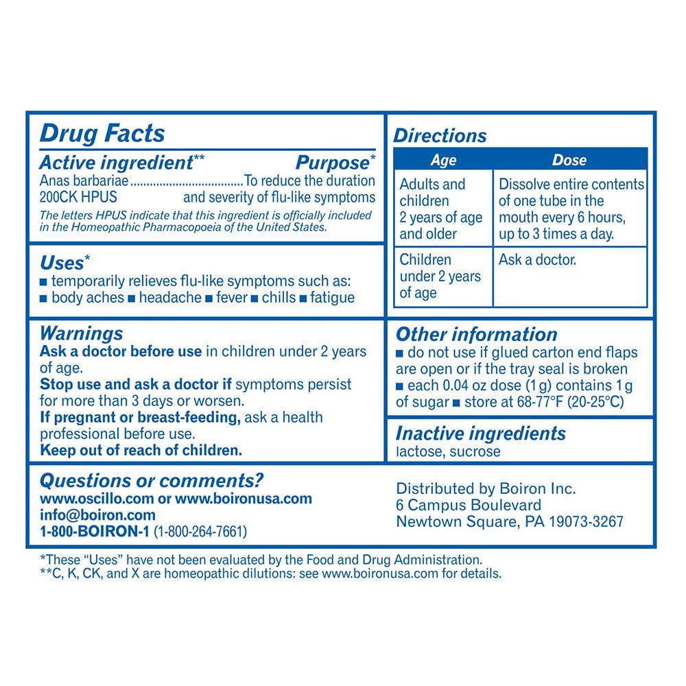 Boiron Oscillococcinum Homeopathic Quick-Dissolving Pellets, For Flu-Like Symptoms, 12 Doses