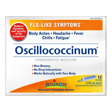 Boiron Oscillococcinum Homeopathic Quick-Dissolving Pellets, For Flu-Like Symptoms, 12 Doses