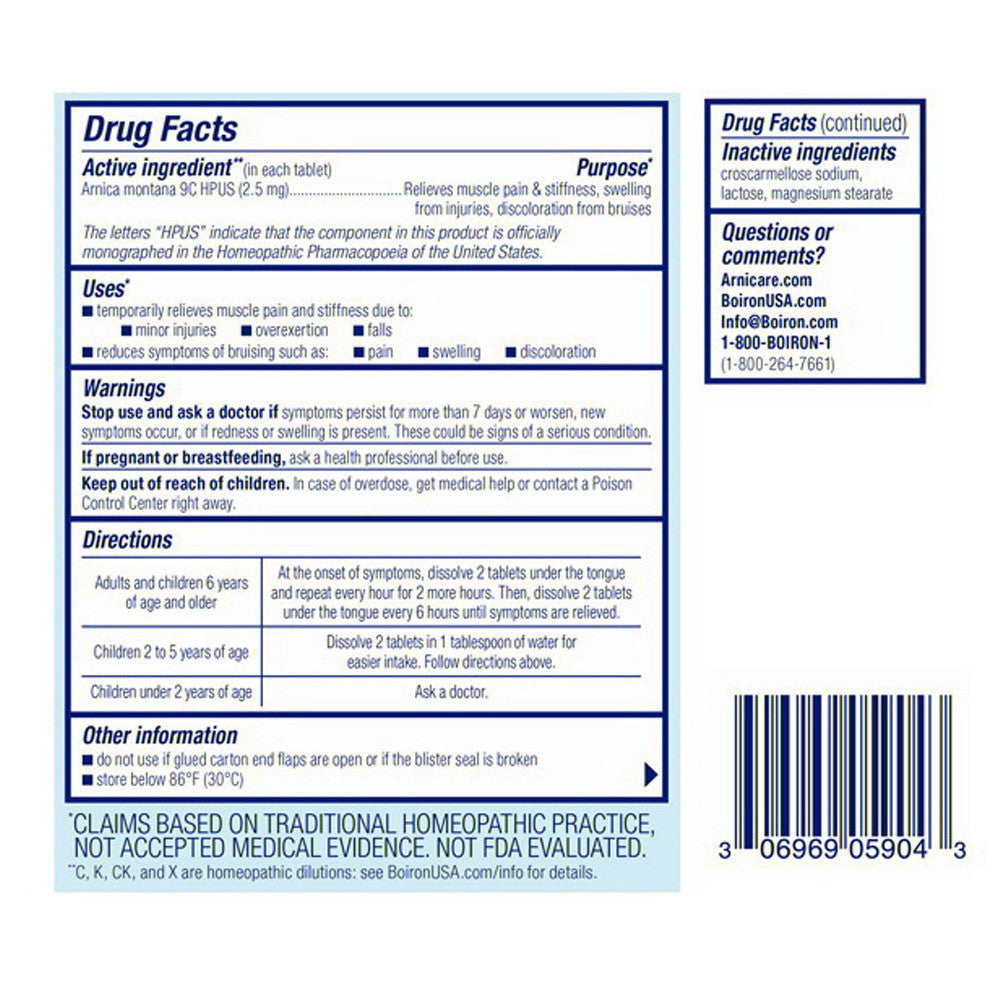 Boiron Arnicare Arnica Homeopathic Meltaway Tablets for Pain Relief, 60 Ea