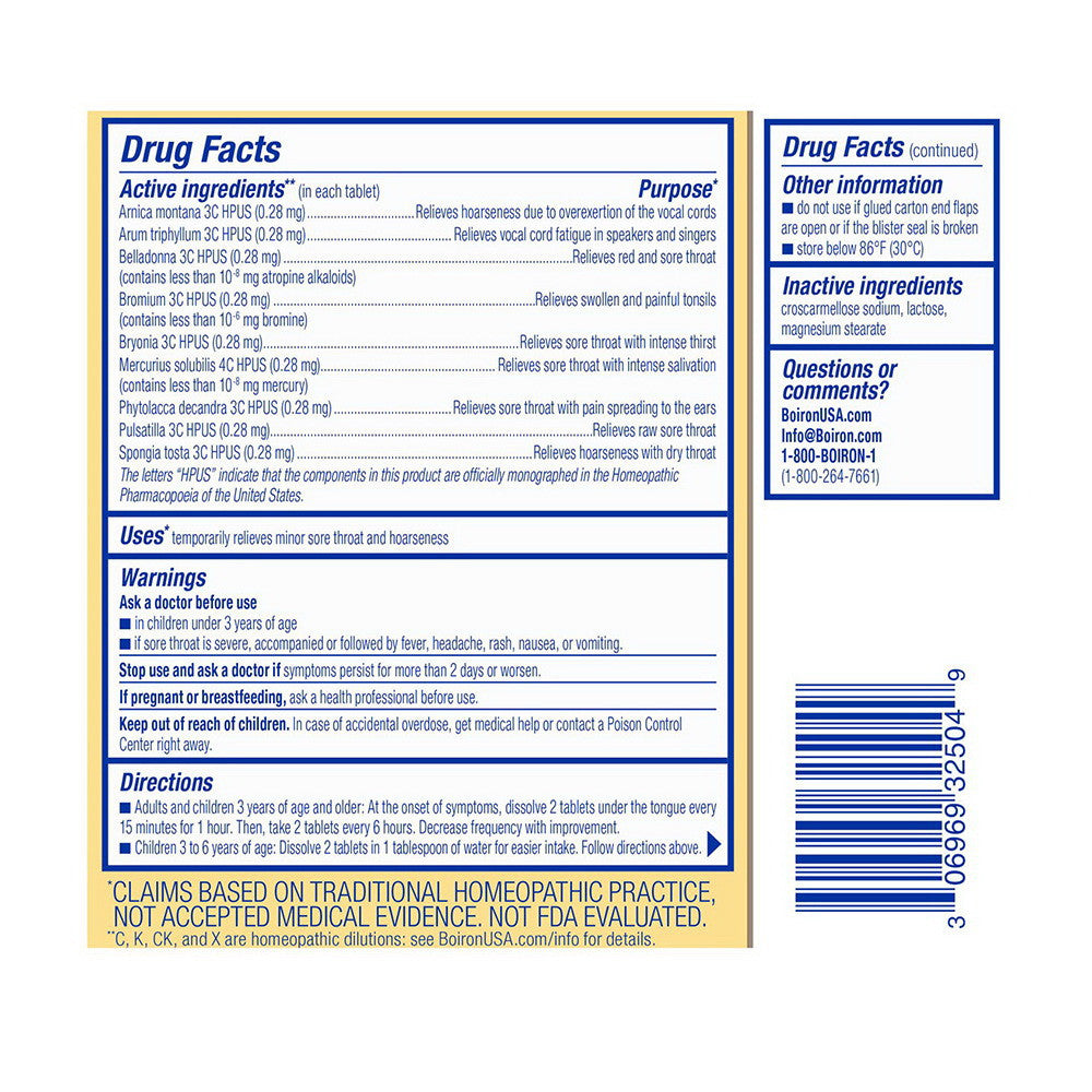 Boiron ThroatCalm Sore Throat Relief Tablets, 60 Ea