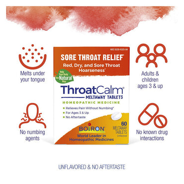 Boiron ThroatCalm Sore Throat Relief Tablets, 60 Ea