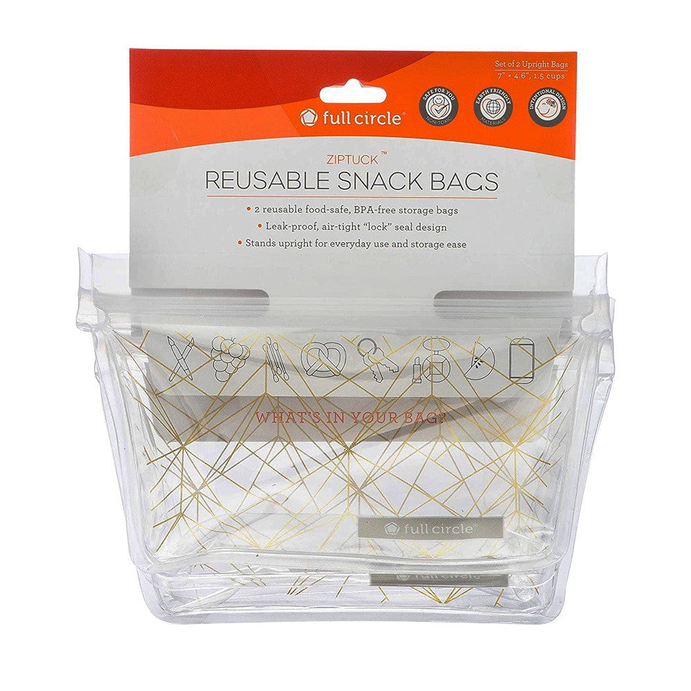 Full Circle ZipTuck Reusable Plastic Bags Sandwich Set, Gold Geo, 1 Ea