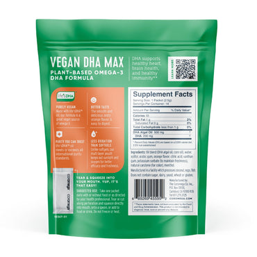 Coromega Vegan Max DHA, Omega 3 Algal Oil, Immune And Brain Health, Orange Flavor, 14 Ea