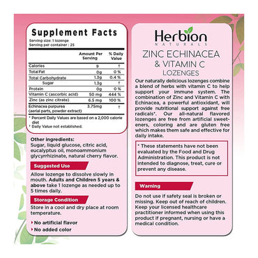 Herbion Naturals Zinc, Echinacea & Vitamin C Lozenges with Natural Cherry Flavor - 25 CT