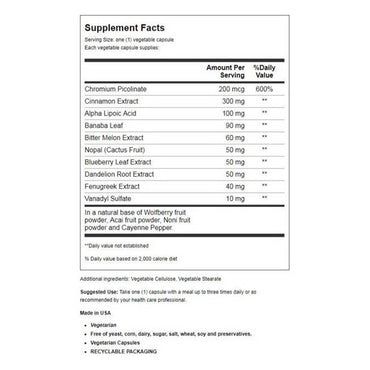 Bio Nutrition Blood Sugar Wellness Vegetarian Capsules - 60 Ea