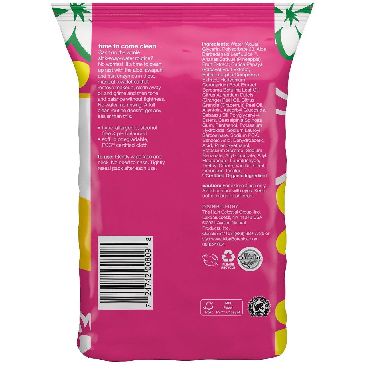 Alba Botanica Hawaiian Natural 3 In 1 Clean Towelettes, 25 Ea