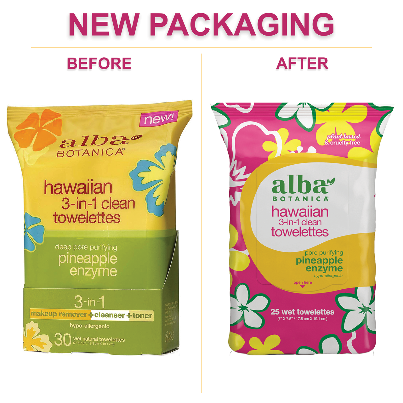 Alba Botanica Hawaiian Natural 3 In 1 Clean Towelettes, 25 Ea