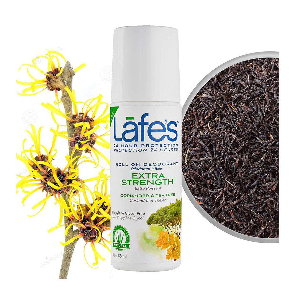 Lafes Roll-On Deodorant, Extra Strength Coriander And Tea Tree, 2.5 Oz