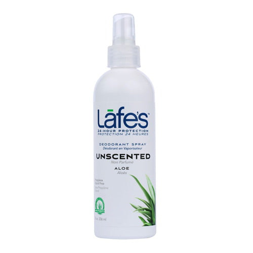 Lafes All Natural Deodorant Spray Unscented, With Aloe Vera - 8 Oz