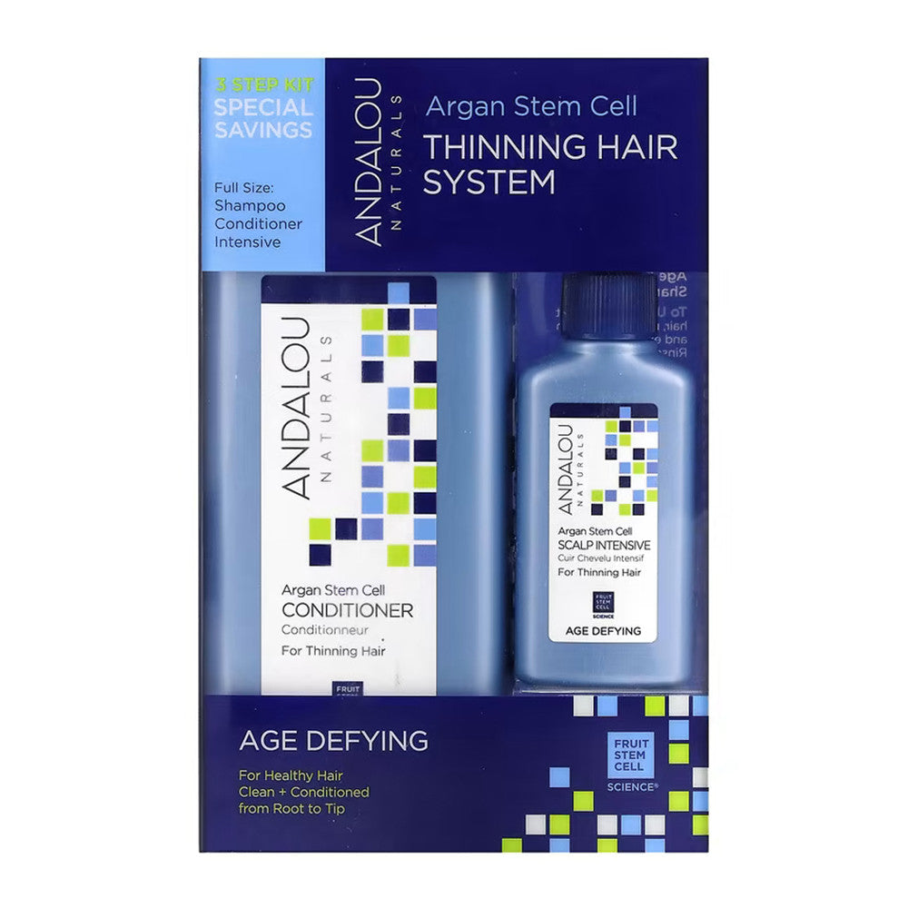 Andalou Naturals Argan Stem Cell Thinning Hair System, Age Defying, 3 Piece Kit