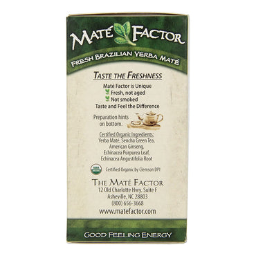 The Mate Factor Organic Green Tea Ginseng with Echinacea Tea, 20 Ea