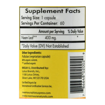 Neem Aura Organic Neem Leaf Capsules - 60 Ea