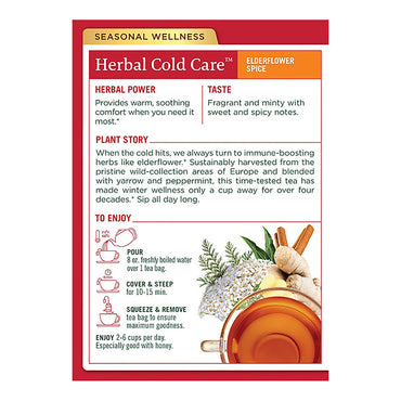 Traditional Medicinals Gypsy Cold Care Elderflower Spice Caffeine Free Wrapped Tea Bags, 16 Ea