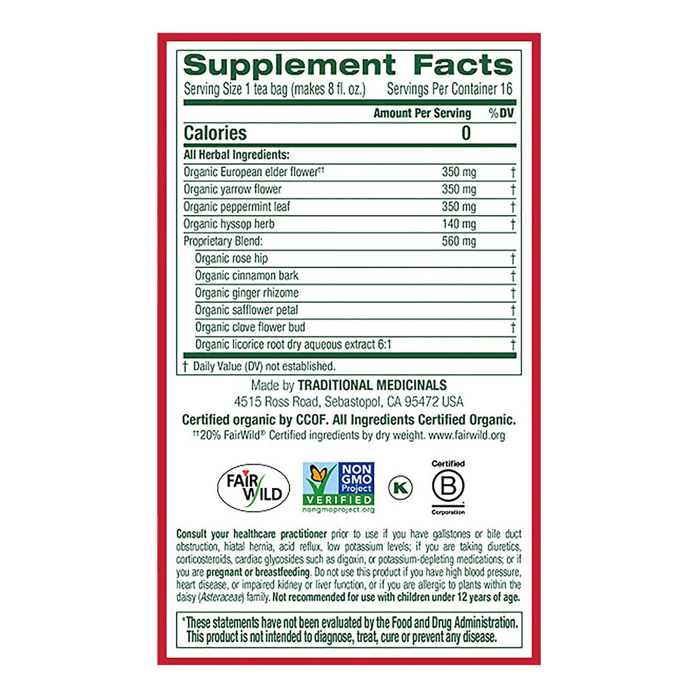 Traditional Medicinals Gypsy Cold Care Elderflower Spice Caffeine Free Wrapped Tea Bags, 16 Ea