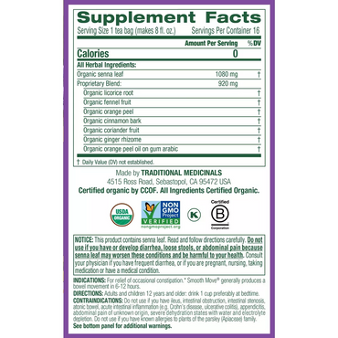 Traditional Medicinals Organic Smooth Move Stimlant Laxative Tea Bags, 16 Ea