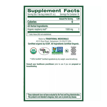 Traditional Medicinals Organic Raspberry Leaf Herbal Tea Bags - 16 Ea