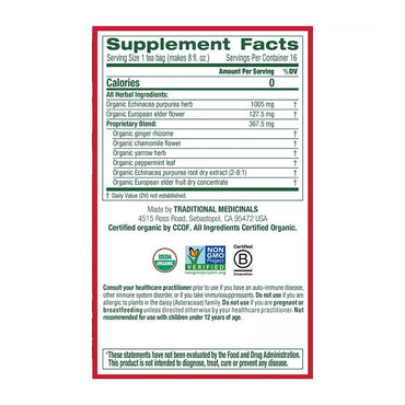 Traditional Medicinals Organic Echinacea Plus Elderberry Tea Bags - 16 Ea