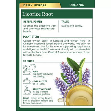 Traditional Medicinals Caffeine Free Organic Licorice Root Herbal Tea Bags, 16 Ea