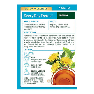 Traditional Medicinals, Organic Everyday Detox Dandelion, Tea Bags, 16 Ea