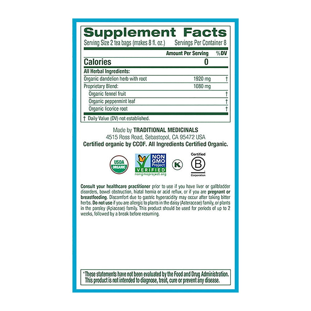 Traditional Medicinals, Organic Everyday Detox Dandelion, Tea Bags, 16 Ea