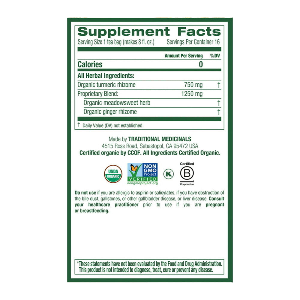 Traditional Medicinals Tea, Organic Turmeric with Meadowsweet And Ginger Tea Bags, 16 Ct