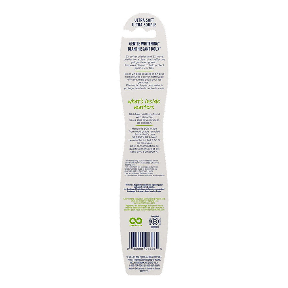Toms of Maine Charcoal Toothbrush, Ultra Soft, 1 Ea
