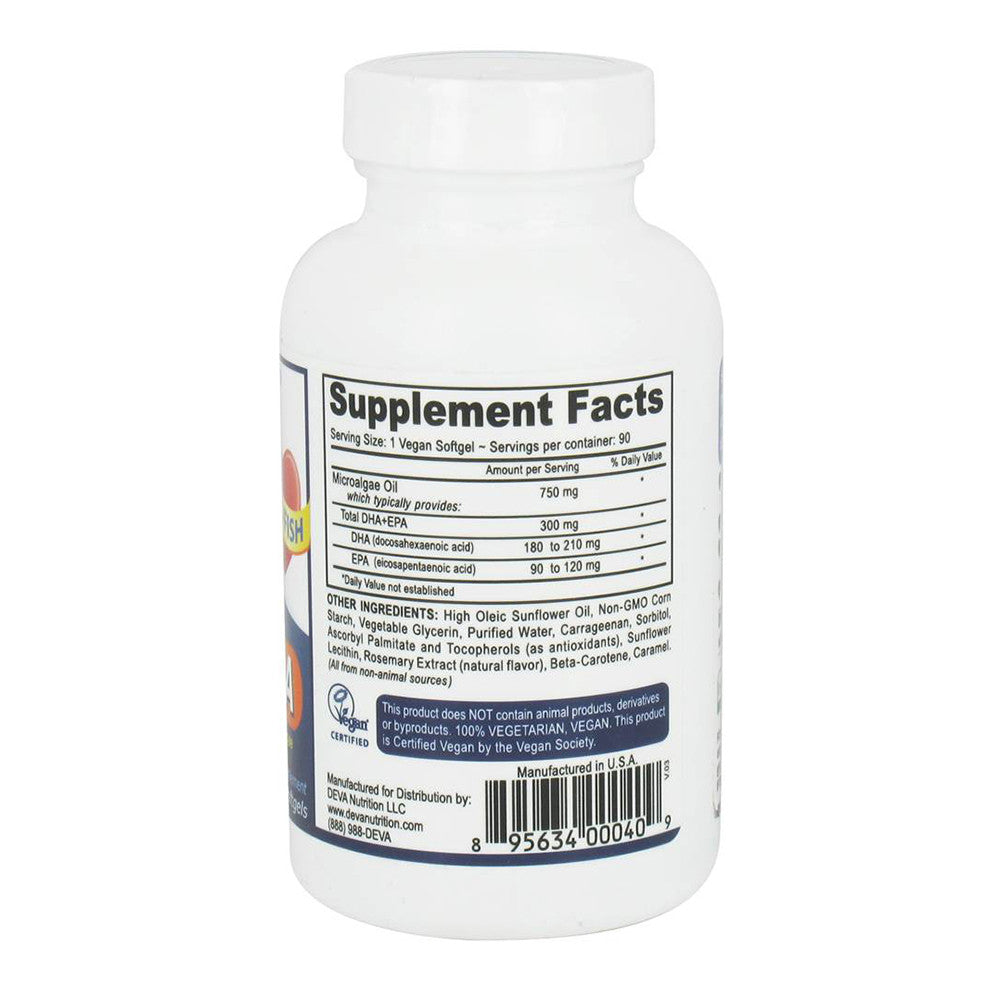 Deva Nutrition Vegan Omega-3 Dha-Epa Derived From Algae 300 Mg Vegetarian Softgels - 90 Ea