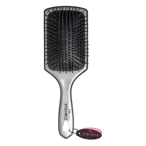 Donna Collection Large Metallic Silver Paddle Hair Brush Black 1Ea