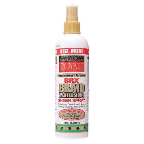 African Royale BRX Braid and Extensions Sheen Spray Soothes Itching With Tea Tree Oil And Anti-Itch Power, 12 oz