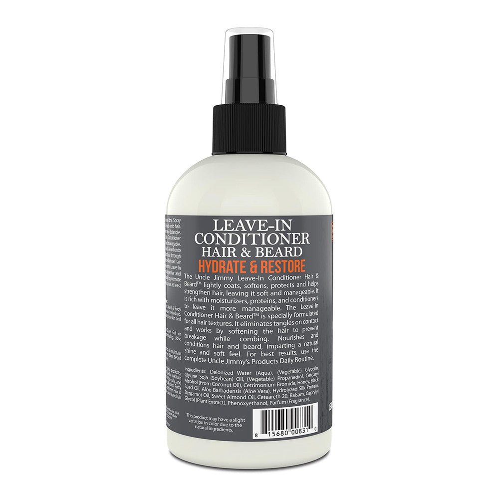 Uncle Jimmy Hair and Beard Leave in Conditioner, Hydrate and Restore, 8 Oz