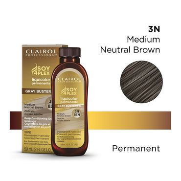 Clairol Professional Soy4plex Gray Busters Liquicolor Permanent Hair Color, Medium Neutral Brown, 3N/83N, 2 Oz