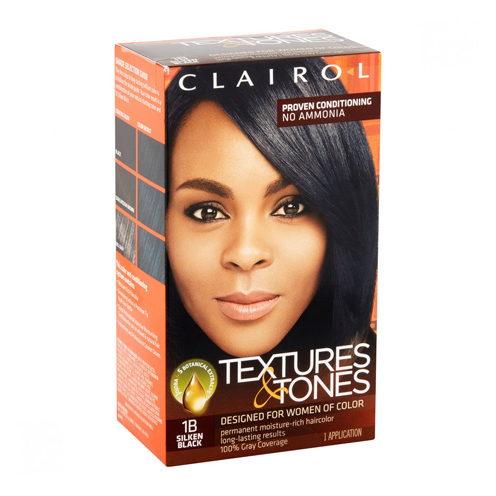 Clairol Professional Textures and Tones Permanent moisture Hair Color, 1B Silken Black Kit, 1 Ea