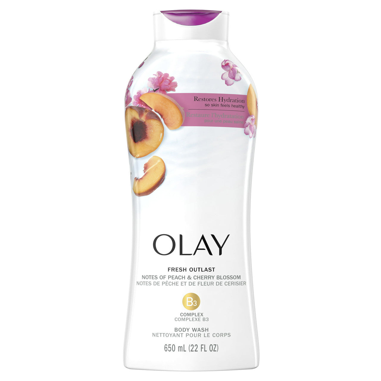 Olay Fresh Outlast Body Wash with Energizing Notes of Peach and Cherry Blossom, 22 Oz