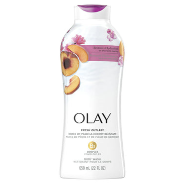 Olay Fresh Outlast Body Wash with Energizing Notes of Peach and Cherry Blossom, 22 Oz