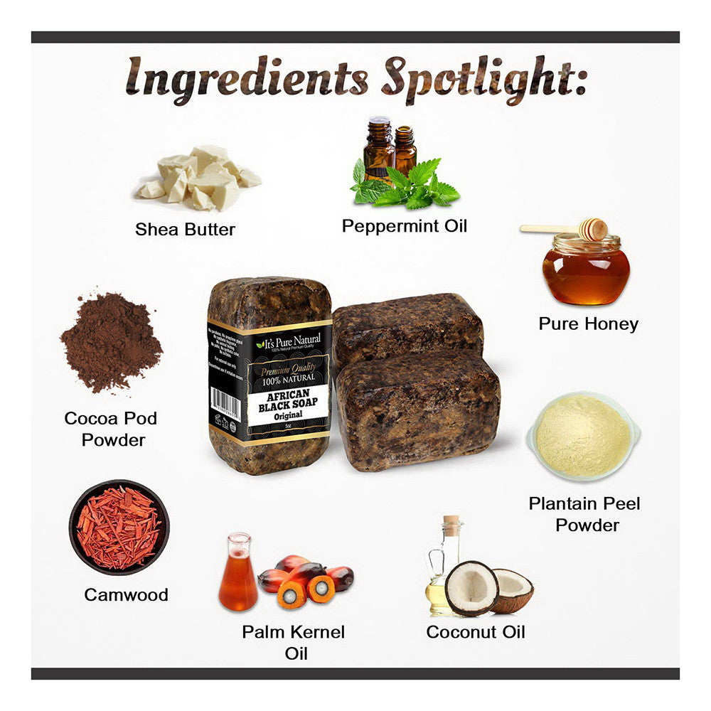 Its Pure Natural African Black Soap Bars Original, 5 Oz
