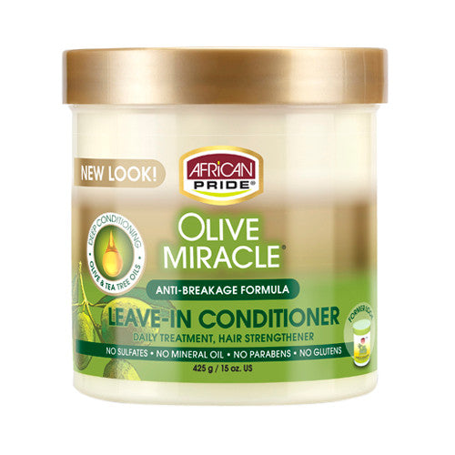 African Pride Olive Miracle Anti Breakage Leave In Hair Conditioner, Damaged Hair, 15 Oz