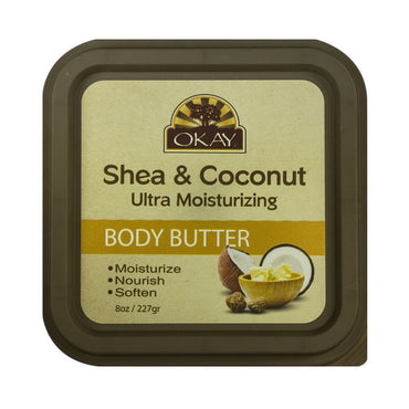 Okay Pure Natural Shea and Coconut Ultra Moisturizing Body Butter, 8 Oz