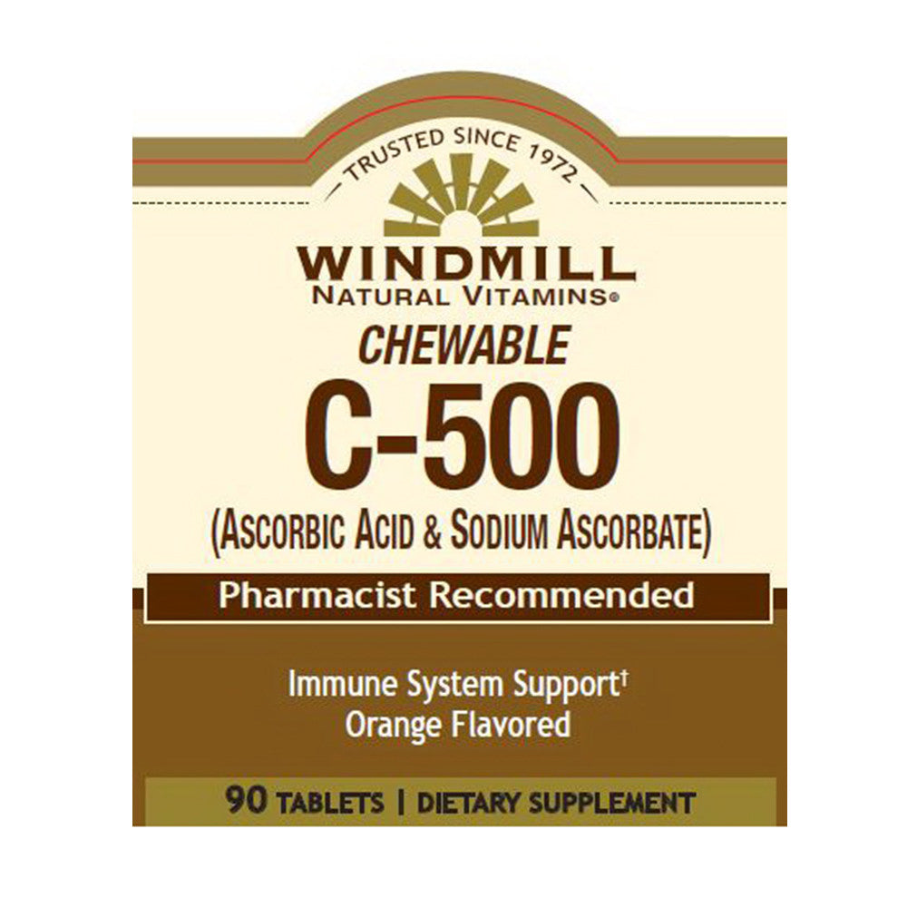 Windmill Natural Vitamins Chewable C-500 mg Orange Flavored Tablets, 90 Ea