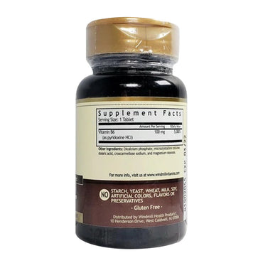 Windmill Natural Source Vitamin B-6, 100 Mg Tablets - 100 Ea