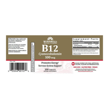 Windmill Vitamin B-12 100 Mcg Tablets, 100 Ea
